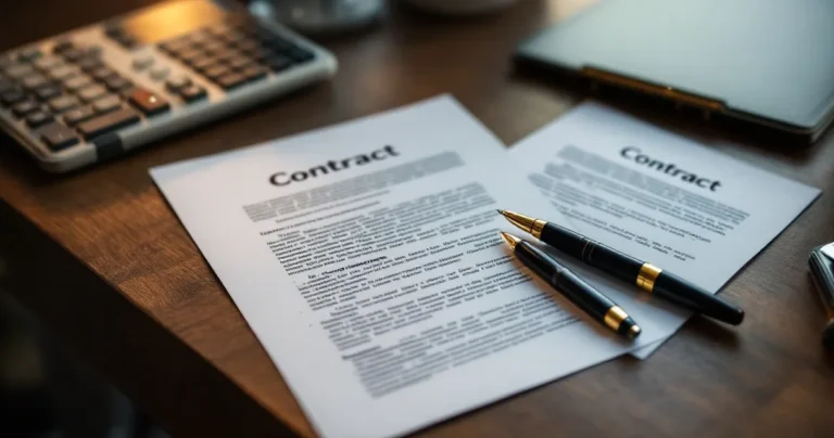 Two copies of the same contract side by side on a desk, two different pens
