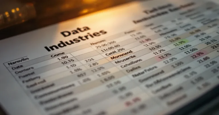 Data table printout with industries listed, highlighter marks on key rows