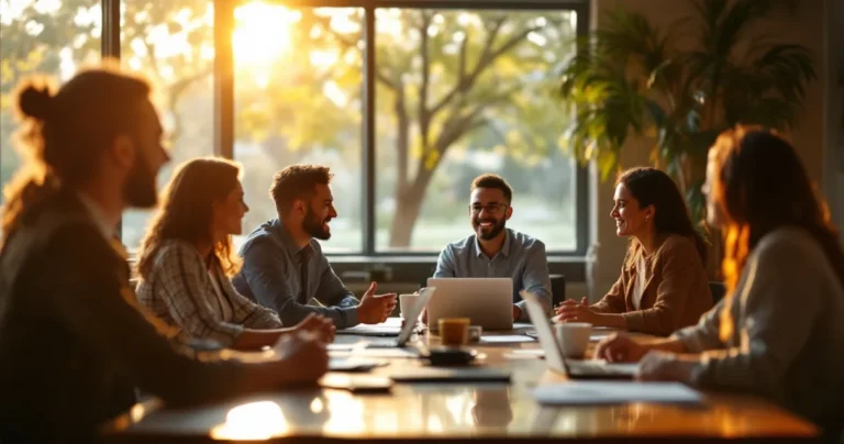 Group of employees in a meeting room, Employee Ownership energy, positive