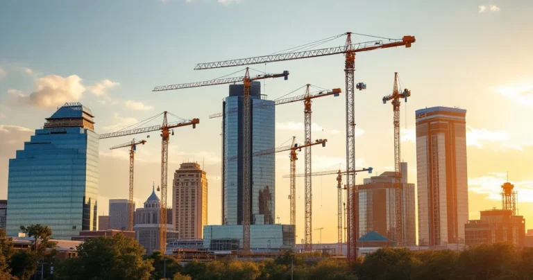 Nashville construction cranes and new development, growth energy