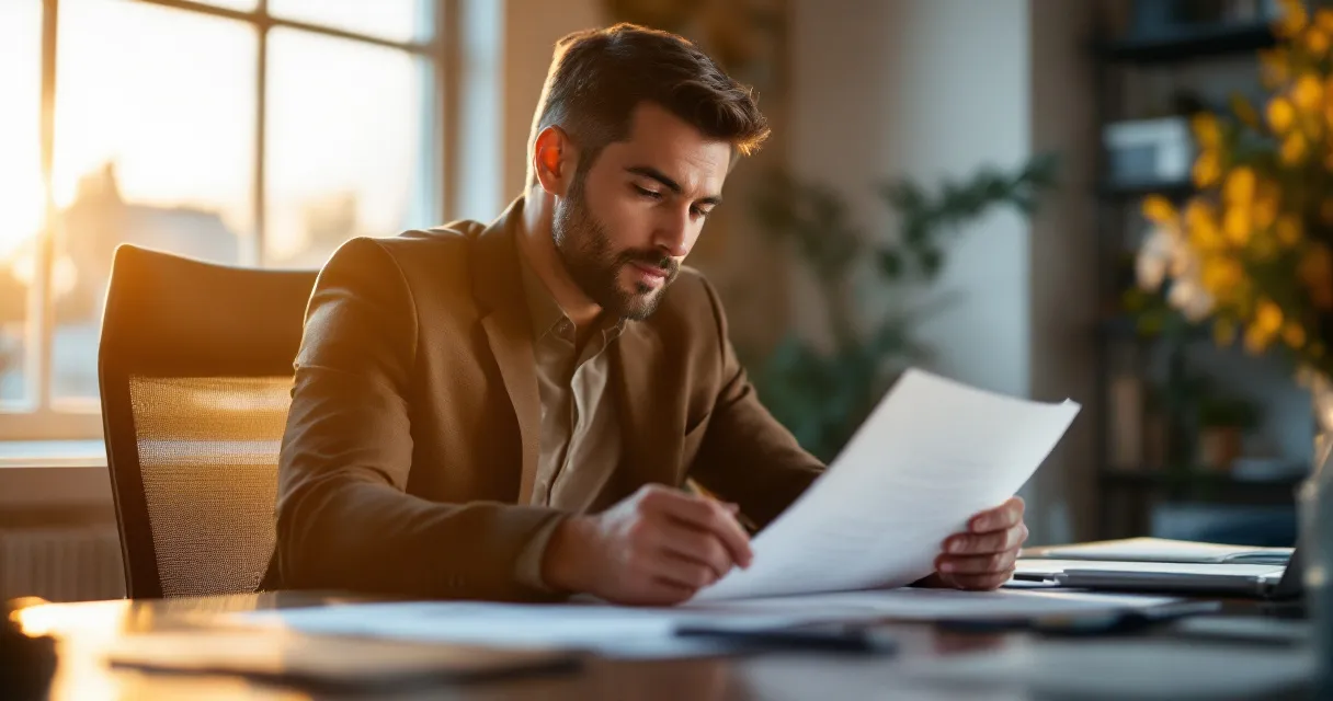 Business owner at desk reviewing capital term sheet