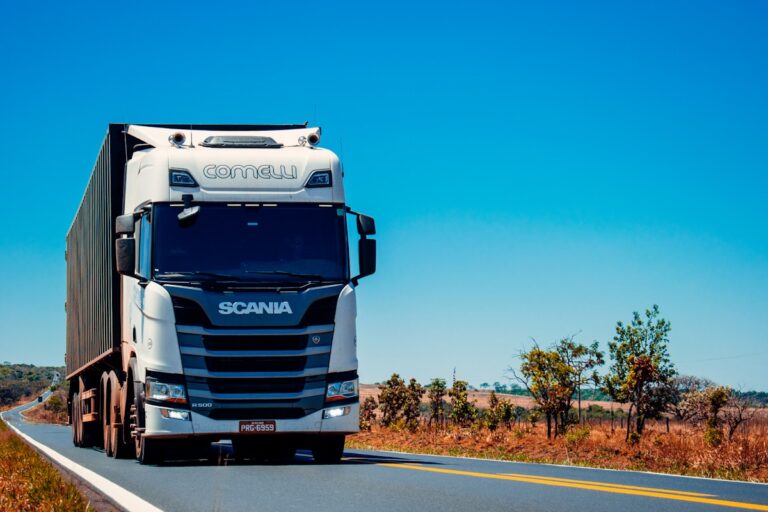 Commercial trucking fleet on highway