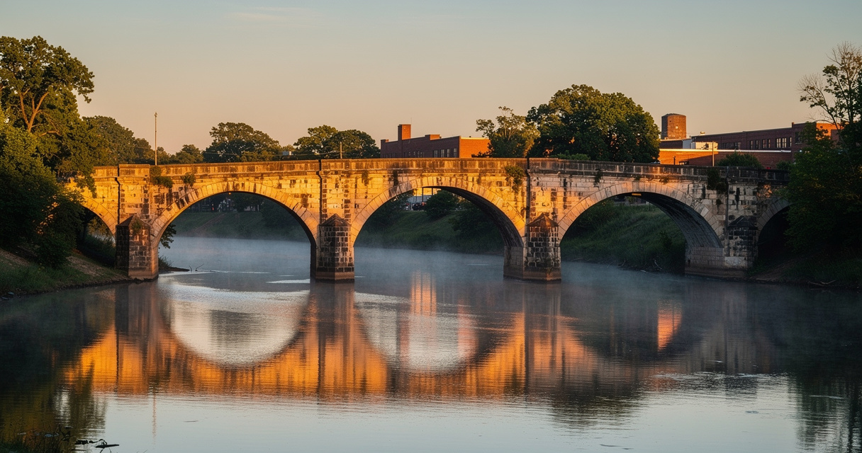 Stone arch bridge at golden hour representing industry benchmarks