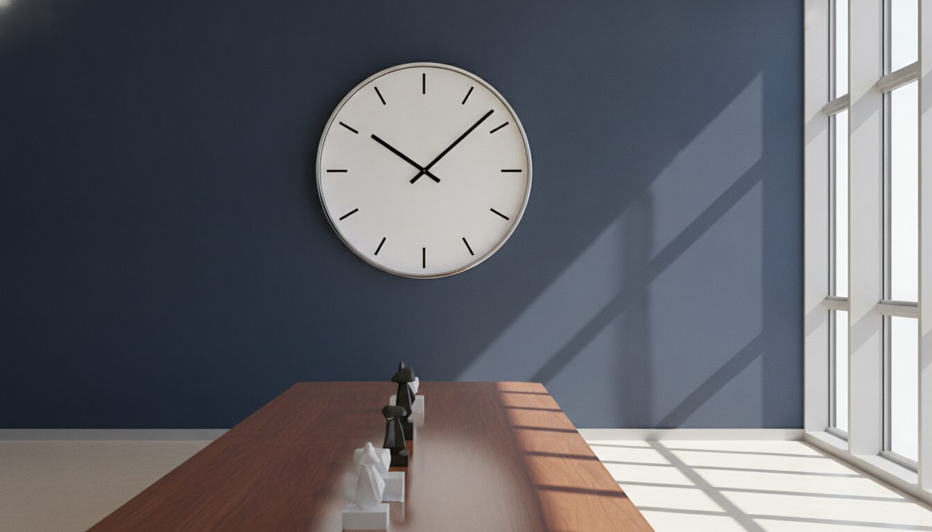 Conference room clock representing extended M&A deal timelines