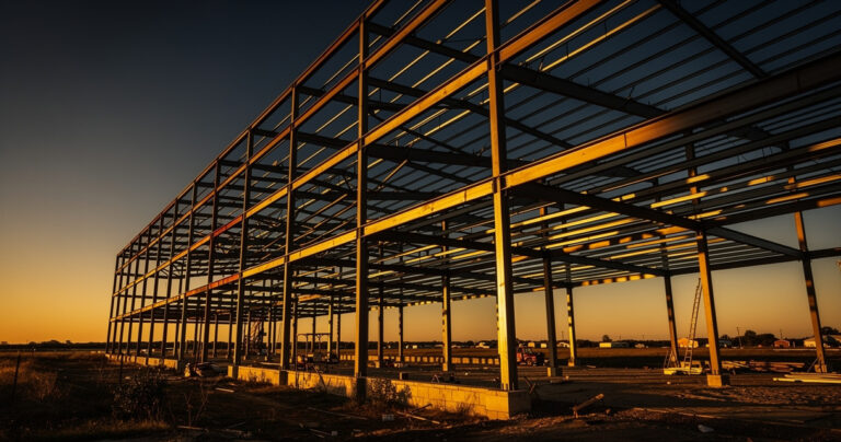 Steel frame construction at golden hour