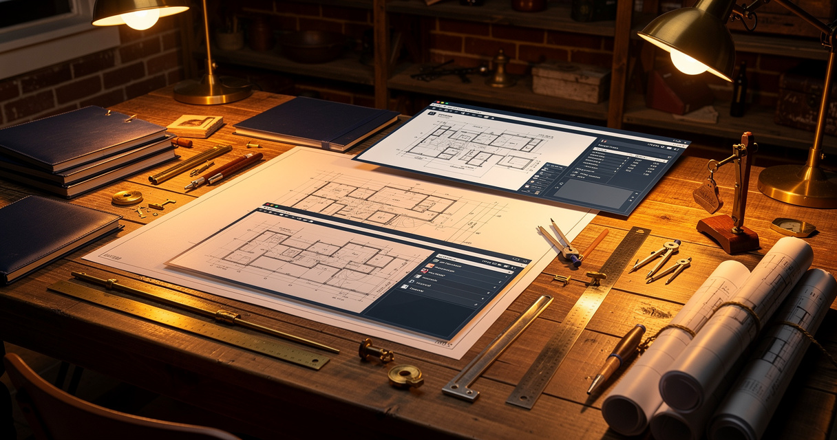 Blueprint control room with amber task lighting