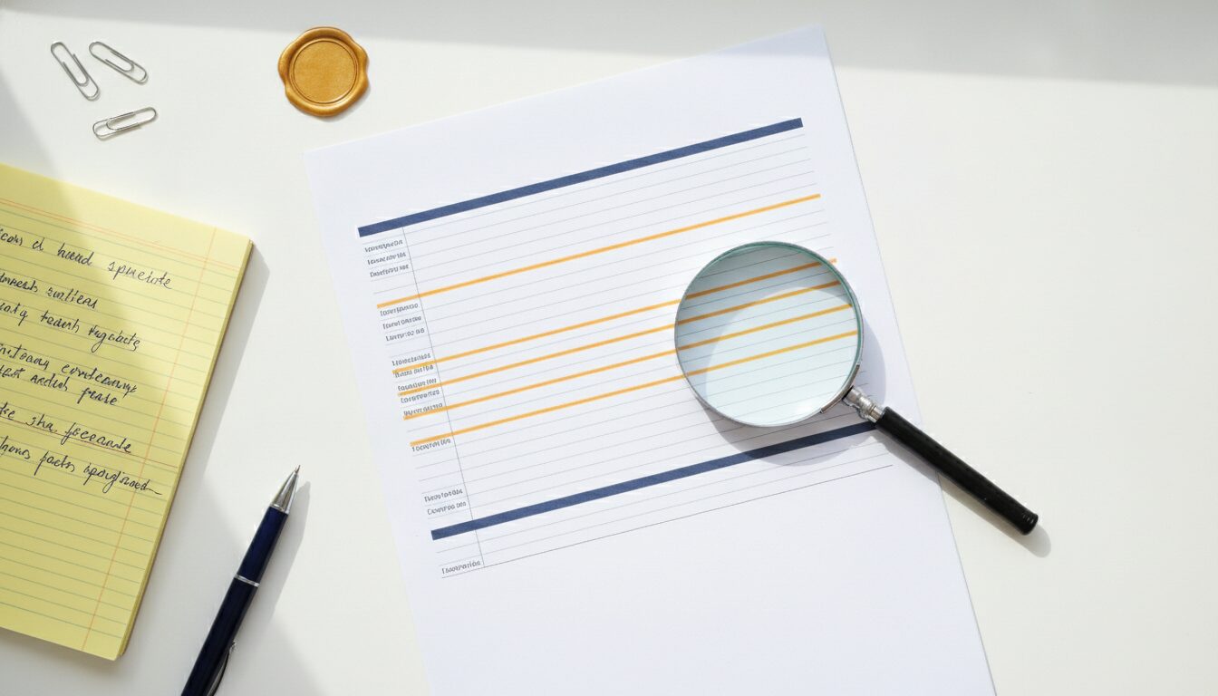 Financial documents under magnifying glass representing due diligence review