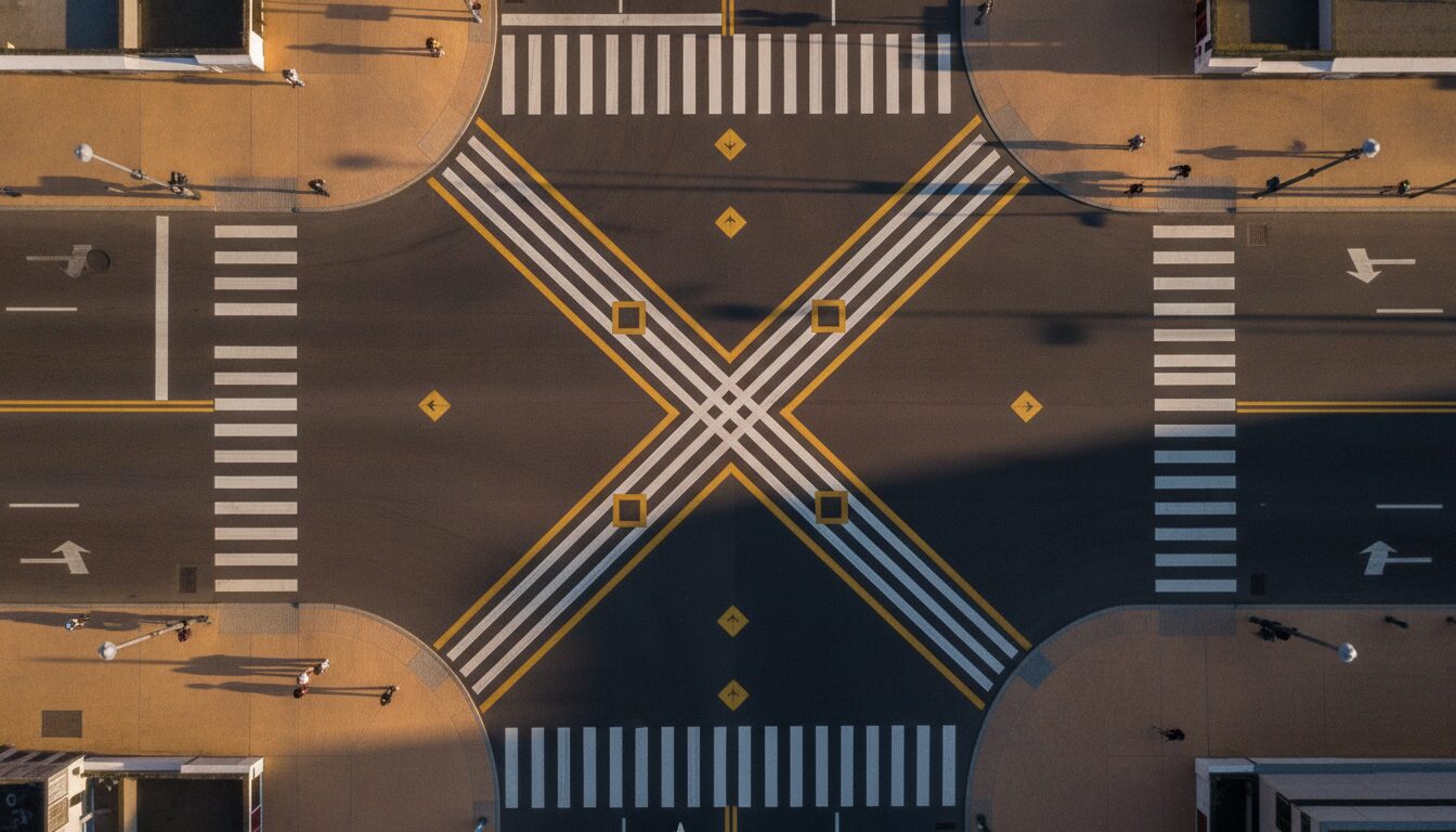 Aerial city intersection representing capital flow and market access